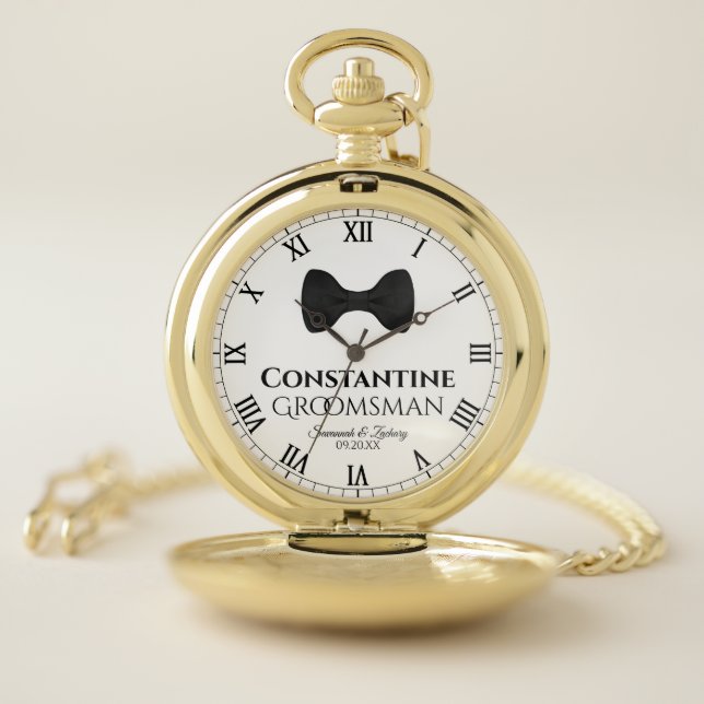 Groomsman Wedding Favor Black Tie Commemorative Pocket Watch (Inside)