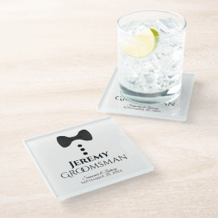 Groomsman Wedding Favor Cute Tuxedo Black Tie Glass Coaster