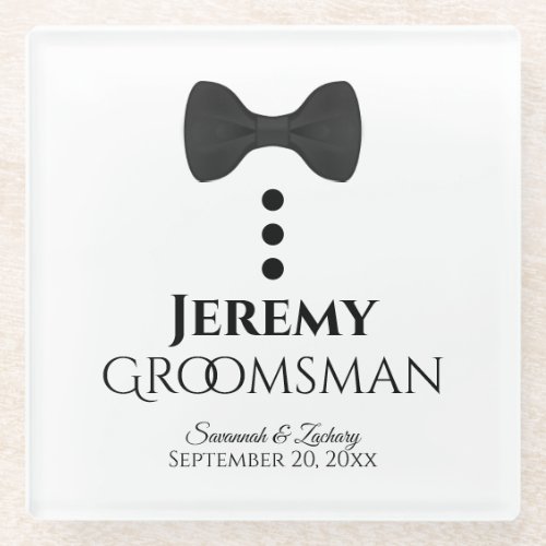 Groomsman Wedding Favor Cute Tuxedo Black Tie Glass Coaster