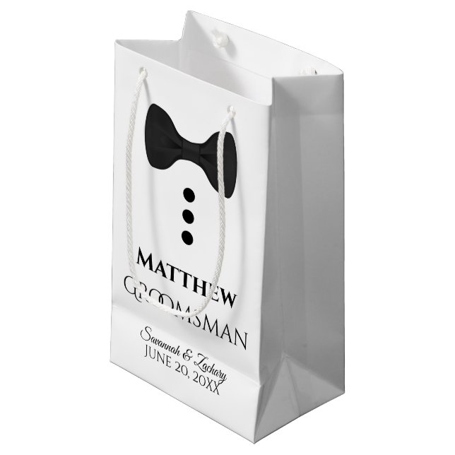 Groomsman Wedding Gift Bag with Black Tie - Small (Front Angled)