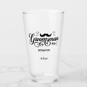 Groomsman Wedding Gift Mustache Name Date Glass