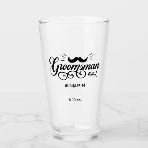 Groomsman Wedding Gift Mustache Name Date Glass