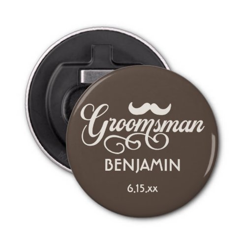 Groomsman Wedding Mustache Name Date Bottle Opener