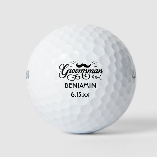 Groomsman Wedding Mustache Name Date Golf Balls
