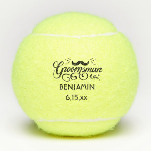 Groomsman Wedding Mustache Name Date Tennis Balls