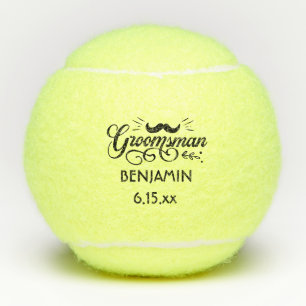 Groomsman Wedding Mustache Name Date Tennis Balls
