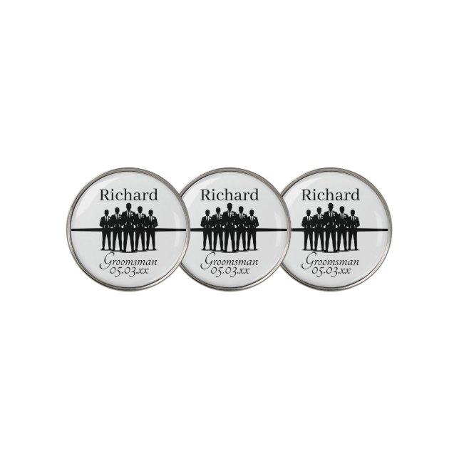 Groomsman Wedding Party Suited Silhouette Squad Golf Ball Marker (3 Up)