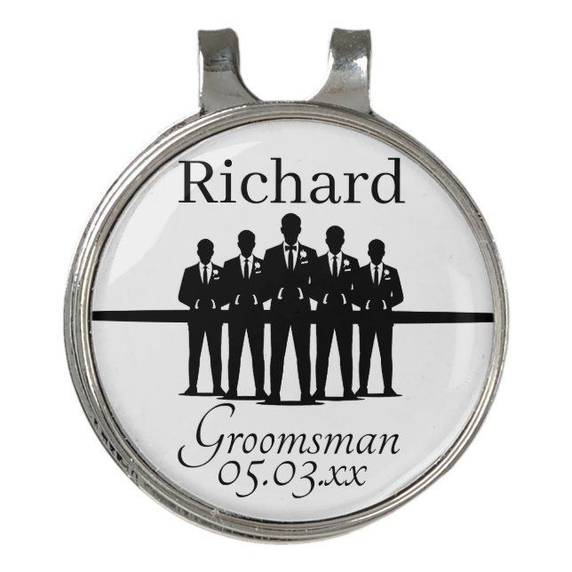Groomsman Wedding Party Suited Silhouette Squad Golf Hat Clip (Front)