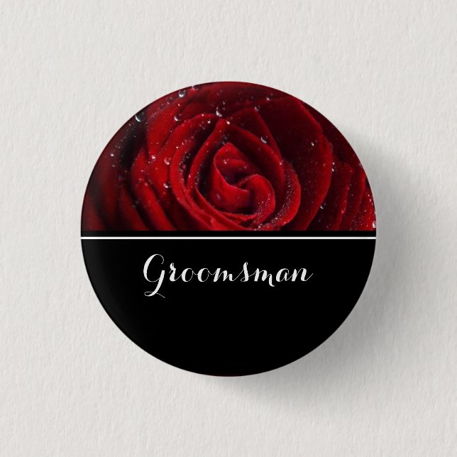 Groomsman Wedding Red Roses Button (Front)