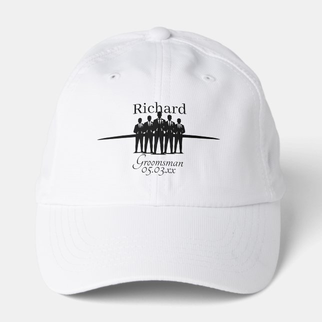 Groomsman Wedding Suited Squad Silhouette Name Performance Cap (Front)