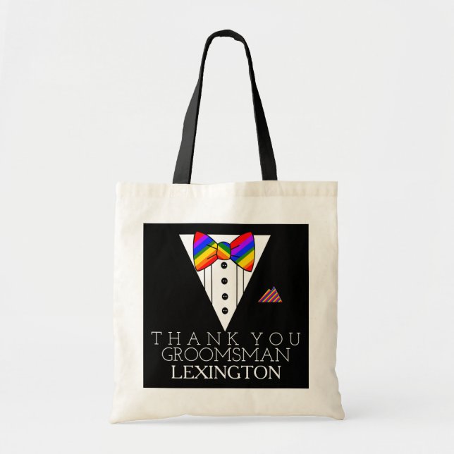 Groomsman Wedding Thank You Rainbow Tuxedo Tote Bag (Front)