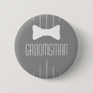 Groomsman White Bowtie Pinback Button