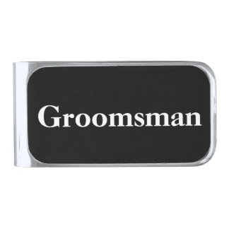 Groomsman White on Black or Any Custom Color Silver Finish Money Clip