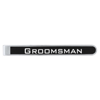 Groomsman White on Black or Any Custom Color Silver Finish Tie Clip