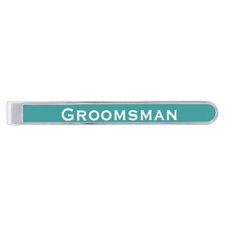 Groomsman White on Mintor Any Custom Color Silver Finish Tie Bar