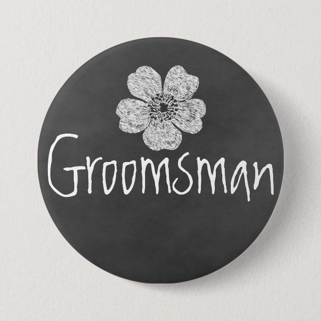 Groomsman Wild White Roses Chalkboard Button (Front)
