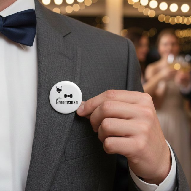 Groomsman Wine Glass and Bow Tie Button Pin  (Creator Uploaded)