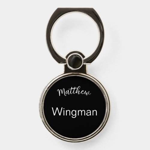 Groomsman Wingman Elegant Black White Personal Phone Ring Stand