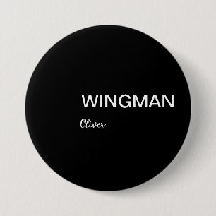 Groomsman Wingman Personal Black White Button