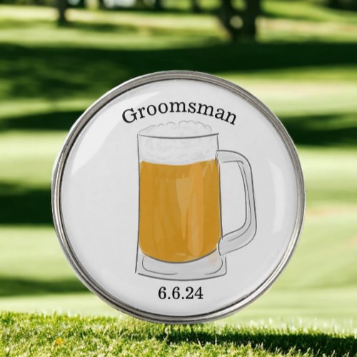 Groomsman with Beer Wedding Date Golf Ball Marker
