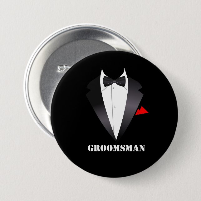 Groomsman with Tuxedo Shirt  Pinback Button (Front & Back)