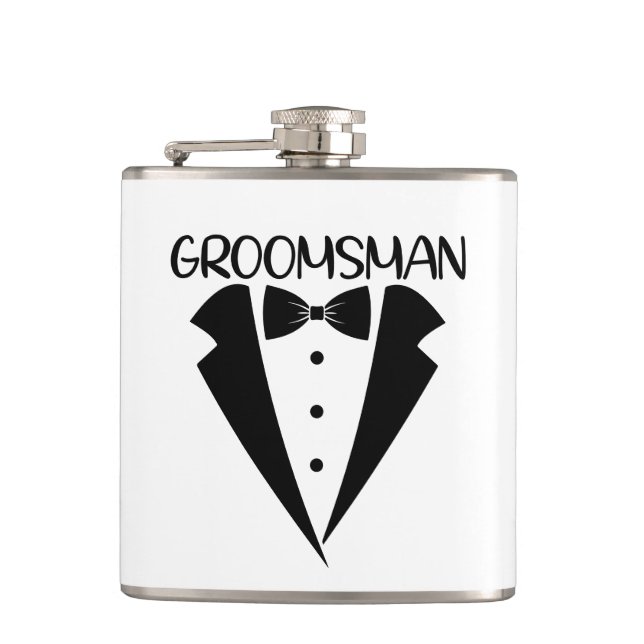 Groomsman word art Wedding Flask (Front)
