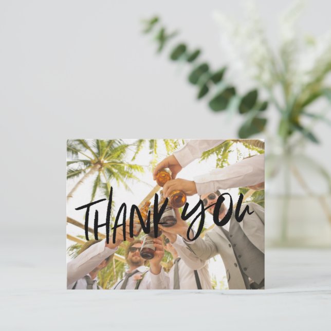 Groomsmen Best Man Wedding Photo Thank You Postcard (Standing Front)