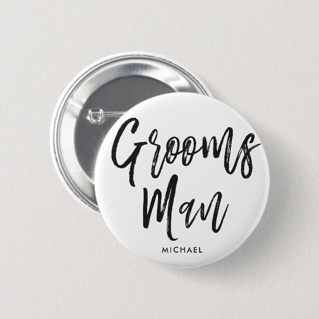 Groomsmen | Black Script Style Custom Wedding Button (Front & Back)