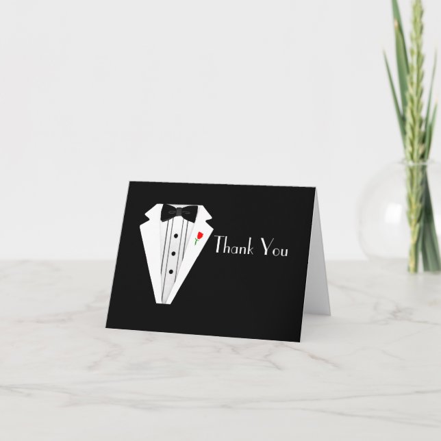 Groomsmen Black Tuxedo Bow Tie Thank You (Front)