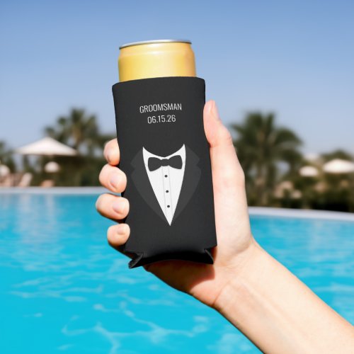 Groomsmen  Black Tuxedo  Seltzer Can Cooler