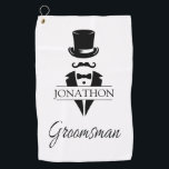 Groomsmen Black Tuxedo Top Hat Mustache Golf Towel<br><div class="desc">Groomsmen Black Tuxedo Top Hat Mustache Golf Towel. Create the perfect wedding or bachelor party gift. Personalize this design with your own text. Further customize this design by selecting the "customize further" link.</div>