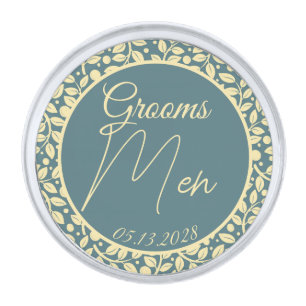 GroomsMen Blue & Cream Leaf Wedding Silver Finish Lapel Pin