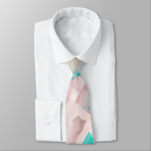 Groomsmen Color Block Rose Gold Blush Aqua Neck Tie