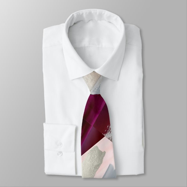 Groomsmen Color Block Rose Gold Blush Burgundy Neck Tie (Tied)