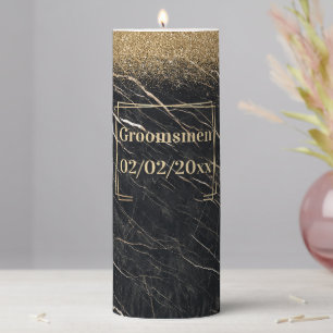 Groomsmen Elegant: Golden Marble Pillar Candle