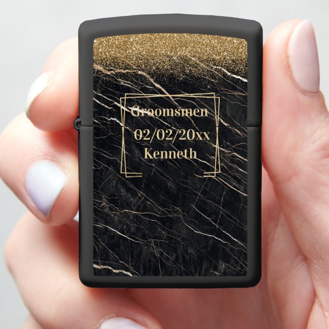 Groomsmen Elegant: Golden Marble Zippo Lighter (In Hand)
