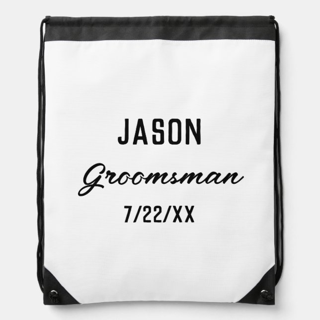 Groomsmen Gift Custom Text Wedding Favor Drawstring Bag (Front)