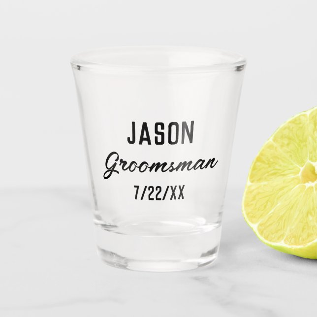 Groomsmen Gift Custom Text Wedding Favor Shot Glass (Front)