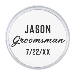 Groomsmen Gift Custom Text Wedding Favor Silver Finish Lapel Pin