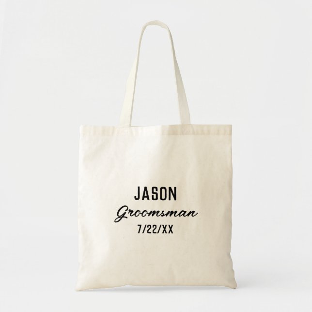 Groomsmen Gift Custom Text Wedding Favor Tote Bag (Front)