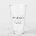 Groomsmen Gift Modern Trendy Monogram Initial Beer Glass<br><div class="desc">This stylish monogrammed groomsman beer glass features the groomsmen names, initials, title and date written in a trendy, gray minimalist typography. Simply add the names of the groomsmen, their initials, title and date in the personalize section to create your own wedding party beer glass. Although shown here as a groomsman...</div>