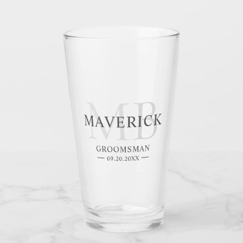 Groomsmen Gift Modern Trendy Monogram Initial Beer Glass