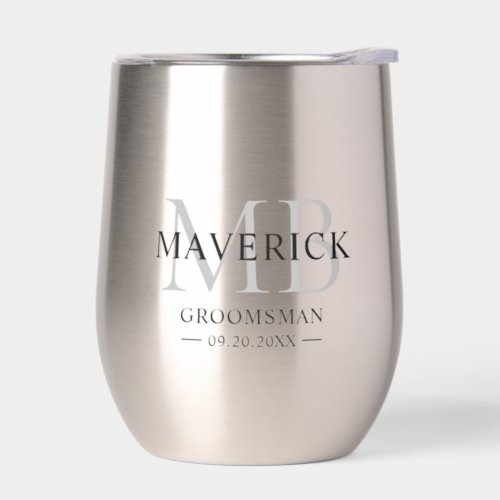 Groomsmen Gift Modern Trendy Monogram Initials Thermal Wine Tumbler