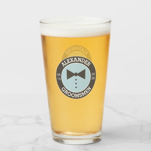 Groomsmen Gift  Name Bow Tie Wedding Beer Glass