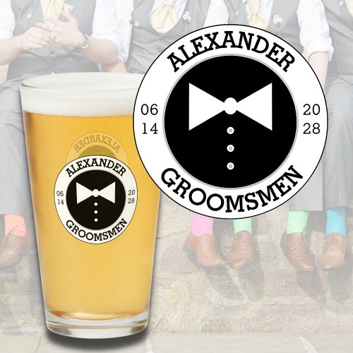 Groomsmen Gift  Name Bow Tie Wedding Beer Glass