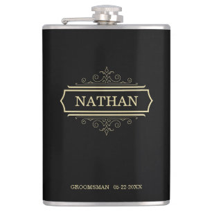 Groomsmen Gift Personalized Flask Black Gold Name