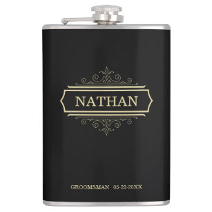 Groomsmen Gift Personalized Flask Black Gold Name