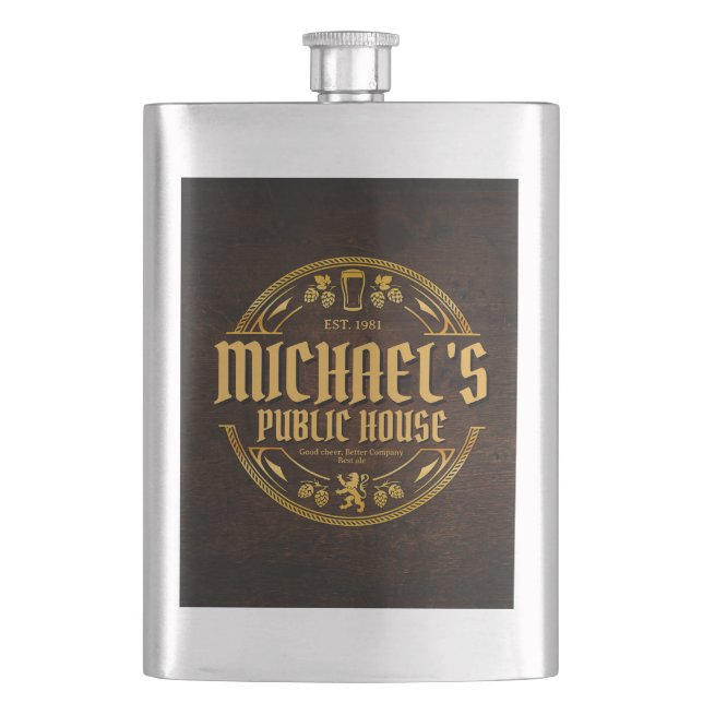 Groomsmen Gift Personalized Vintage Pub Rustic Flask (Front)