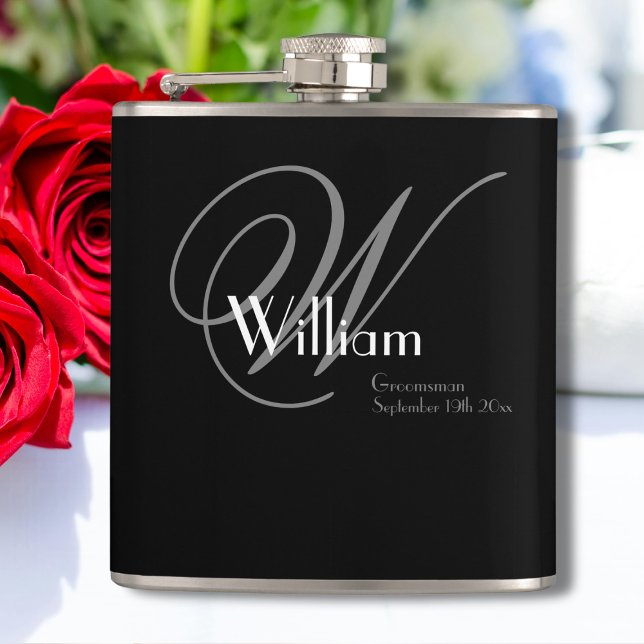 Groomsmen Gifts Elegant Chic Monogram Name Classic Flask (A Lovely Groomsmen Gift - Elegant Chic Monogram, Name & Date Classic Flask.)