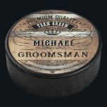 Groomsmen Gifts Hockey Puck<br><div class="desc">Rustic whiskey barrel design featuring bold western typography. Personalize this design with your own text. Further customize this design by selecting the "customize further" link if desired.</div>